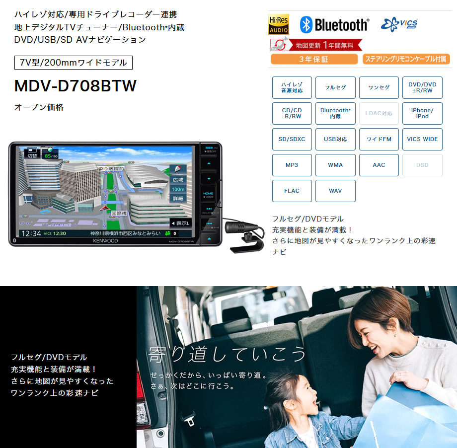 市場 彩速ナビ インダッシュ MDV-D708BTW