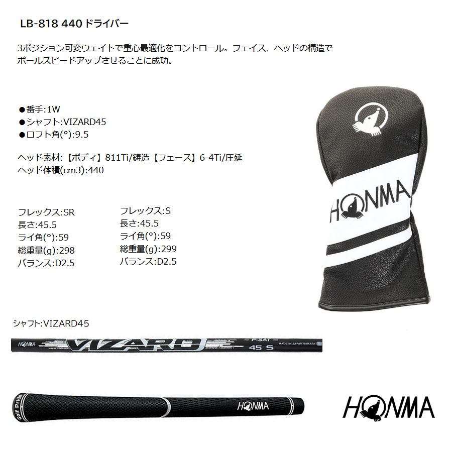 日本仕様 ホンマ LB818 440 ドライバー 純正カーボン VIZARD 45 